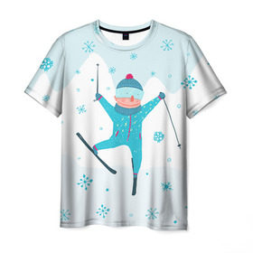 Мужская футболка 3D с принтом Лыжник в Курске, 100% полиэфир | прямой крой, круглый вырез горловины, длина до линии бедер | Тематика изображения на принте: extreme | ski | skiing | горнолыжное | горные лыжи | лыжник | фристайл | экстрим