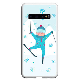 Чехол для Samsung Galaxy S10 с принтом Лыжник в Курске, Силикон | Область печати: задняя сторона чехла, без боковых панелей | extreme | ski | skiing | горнолыжное | горные лыжи | лыжник | фристайл | экстрим