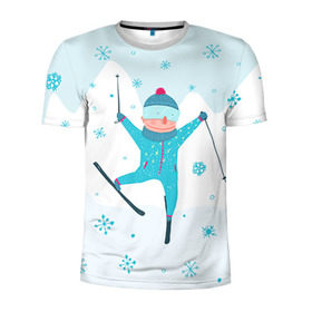 Мужская футболка 3D спортивная с принтом Лыжник в Курске, 100% полиэстер с улучшенными характеристиками | приталенный силуэт, круглая горловина, широкие плечи, сужается к линии бедра | extreme | ski | skiing | горнолыжное | горные лыжи | лыжник | фристайл | экстрим