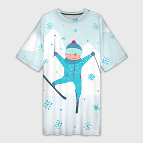 Платье-футболка 3D с принтом Лыжник в Курске,  |  | extreme | ski | skiing | горнолыжное | горные лыжи | лыжник | фристайл | экстрим