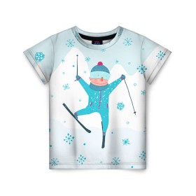 Детская футболка 3D с принтом Лыжник в Курске, 100% гипоаллергенный полиэфир | прямой крой, круглый вырез горловины, длина до линии бедер, чуть спущенное плечо, ткань немного тянется | extreme | ski | skiing | горнолыжное | горные лыжи | лыжник | фристайл | экстрим