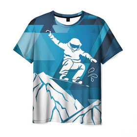 Мужская футболка 3D с принтом Горы и сноубордист в Курске, 100% полиэфир | прямой крой, круглый вырез горловины, длина до линии бедер | Тематика изображения на принте: extreme | snowboard | сноуборд | сноубордист | экстрим