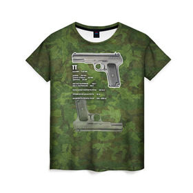 Женская футболка 3D с принтом ТТ в Курске, 100% полиэфир ( синтетическое хлопкоподобное полотно) | прямой крой, круглый вырез горловины, длина до линии бедер | оружие | пистолет | тт | ттх | тульский токарев