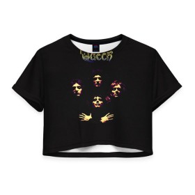 Женская футболка 3D укороченная с принтом Queen в Курске, 100% полиэстер | круглая горловина, длина футболки до линии талии, рукава с отворотами | freddie | heavy | mercury | metal | queen | rock | квин | куин | меркури | меркюри | метал | рок | фредди меркьюри | фреди | хэви