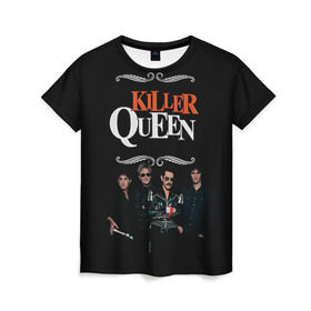 Женская футболка 3D с принтом Killer Queen в Курске, 100% полиэфир ( синтетическое хлопкоподобное полотно) | прямой крой, круглый вырез горловины, длина до линии бедер | freddie | heavy | mercury | metal | queen | rock | квин | куин | меркури | меркюри | метал | рок | фредди меркьюри | фреди | хэви
