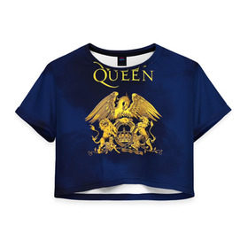 Женская футболка 3D укороченная с принтом Группа Queen в Курске, 100% полиэстер | круглая горловина, длина футболки до линии талии, рукава с отворотами | freddie | heavy | mercury | metal | queen | rock | квин | куин | меркури | меркюри | метал | рок | фредди меркьюри | фреди | хэви