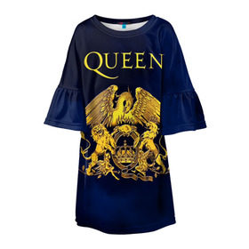 Детское платье 3D с принтом Группа Queen в Курске, 100% полиэстер | прямой силуэт, чуть расширенный к низу. Круглая горловина, на рукавах — воланы | freddie | heavy | mercury | metal | queen | rock | квин | куин | меркури | меркюри | метал | рок | фредди меркьюри | фреди | хэви