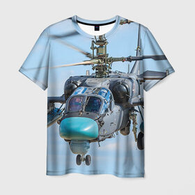 Мужская футболка 3D с принтом КА 52 в Курске, 100% полиэфир | прямой крой, круглый вырез горловины, длина до линии бедер | авиация | аллигатор | армия | боевой | ввс | вертолет | военная техника | ка 52 | ударный | черная акула
