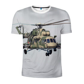 Мужская футболка 3D спортивная с принтом МИ 8 в Курске, 100% полиэстер с улучшенными характеристиками | приталенный силуэт, круглая горловина, широкие плечи, сужается к линии бедра | авиация | армия | ввс | вертолет | военная техника | ми 8 | ударный