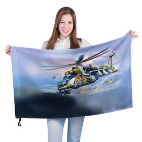 Флаг 3D с принтом МИ 24 в Курске, 100% полиэстер | плотность ткани — 95 г/м2, размер — 67 х 109 см. Принт наносится с одной стороны | авиация | армия | боевой | ввс | вертолет | военная техника | крокодил | ми 24 | ударный