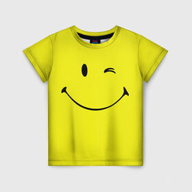 Детская футболка 3D с принтом Смайл в Курске, 100% гипоаллергенный полиэфир | прямой крой, круглый вырез горловины, длина до линии бедер, чуть спущенное плечо, ткань немного тянется | Тематика изображения на принте: emoji | smile | жёлтый | смайл | смайлик | улыбка | эмодзи | эмоции