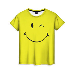 Женская футболка 3D с принтом Смайл в Курске, 100% полиэфир ( синтетическое хлопкоподобное полотно) | прямой крой, круглый вырез горловины, длина до линии бедер | emoji | smile | жёлтый | смайл | смайлик | улыбка | эмодзи | эмоции