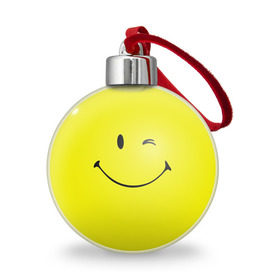Ёлочный шар с принтом Смайл в Курске, Пластик | Диаметр: 77 мм | emoji | smile | жёлтый | смайл | смайлик | улыбка | эмодзи | эмоции