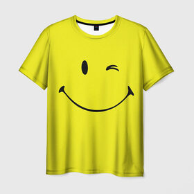 Мужская футболка 3D с принтом Смайл в Курске, 100% полиэфир | прямой крой, круглый вырез горловины, длина до линии бедер | Тематика изображения на принте: emoji | smile | жёлтый | смайл | смайлик | улыбка | эмодзи | эмоции