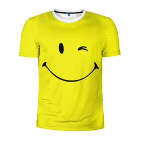 Мужская футболка 3D спортивная с принтом Смайл в Курске, 100% полиэстер с улучшенными характеристиками | приталенный силуэт, круглая горловина, широкие плечи, сужается к линии бедра | Тематика изображения на принте: emoji | smile | жёлтый | смайл | смайлик | улыбка | эмодзи | эмоции