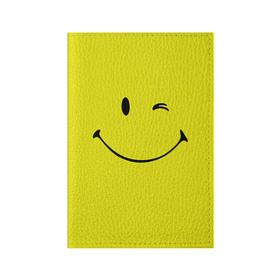 Обложка для паспорта матовая кожа с принтом Смайл в Курске, натуральная матовая кожа | размер 19,3 х 13,7 см; прозрачные пластиковые крепления | emoji | smile | жёлтый | смайл | смайлик | улыбка | эмодзи | эмоции