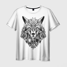 Мужская футболка 3D с принтом Волк в Курске, 100% полиэфир | прямой крой, круглый вырез горловины, длина до линии бедер | вожак | волк | голова | дикий | зверь