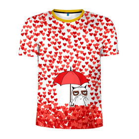 Мужская футболка 3D спортивная с принтом Сердцепад в Курске, 100% полиэстер с улучшенными характеристиками | приталенный силуэт, круглая горловина, широкие плечи, сужается к линии бедра | зонтик | кот | сердитый | сердца | сердцепад