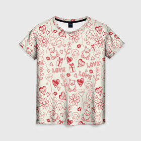 Женская футболка 3D с принтом Любовь в Курске, 100% полиэфир ( синтетическое хлопкоподобное полотно) | прямой крой, круглый вырез горловины, длина до линии бедер | love | игрушки | любовь | мишка | ромашки | сердце | цветы | шарики