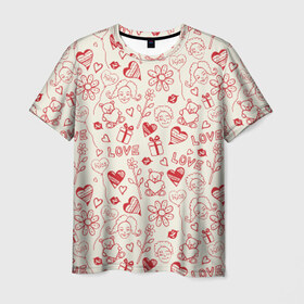 Мужская футболка 3D с принтом Любовь в Курске, 100% полиэфир | прямой крой, круглый вырез горловины, длина до линии бедер | love | игрушки | любовь | мишка | ромашки | сердце | цветы | шарики