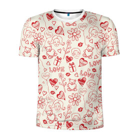 Мужская футболка 3D спортивная с принтом Любовь в Курске, 100% полиэстер с улучшенными характеристиками | приталенный силуэт, круглая горловина, широкие плечи, сужается к линии бедра | love | игрушки | любовь | мишка | ромашки | сердце | цветы | шарики
