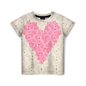 Детская футболка 3D с принтом Сердце из роз в Курске, 100% гипоаллергенный полиэфир | прямой крой, круглый вырез горловины, длина до линии бедер, чуть спущенное плечо, ткань немного тянется | 14 февраля | love | love is | валентин | влюбленный | день святого валентина | любовь | милый | розы | святой | сердечко | сердце