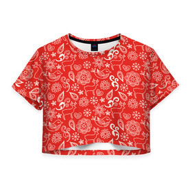 Женская футболка 3D укороченная с принтом Новогодний микс в Курске, 100% полиэстер | круглая горловина, длина футболки до линии талии, рукава с отворотами | новый год | олени | снежинки | текстуры