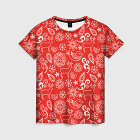 Женская футболка 3D с принтом Новогодний микс в Курске, 100% полиэфир ( синтетическое хлопкоподобное полотно) | прямой крой, круглый вырез горловины, длина до линии бедер | новый год | олени | снежинки | текстуры