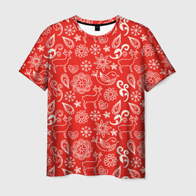 Мужская футболка 3D с принтом Новогодний микс в Курске, 100% полиэфир | прямой крой, круглый вырез горловины, длина до линии бедер | Тематика изображения на принте: новый год | олени | снежинки | текстуры