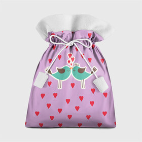 Подарочный 3D мешок с принтом Птички в Курске, 100% полиэстер | Размер: 29*39 см | Тематика изображения на принте: 14 февраля | love | валентин | влюбленные | любовь | птички | сердечко | сердце
