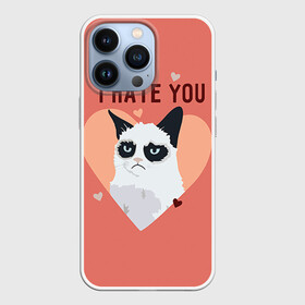 Чехол для iPhone 13 Pro с принтом I hate you в Курске,  |  | 14 февраля | cat | i hate you | день святого валентина | кот | ненавижу 14 февраля | сердечки