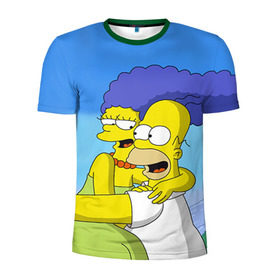 Мужская футболка 3D спортивная с принтом Гомер и Мардж в Курске, 100% полиэстер с улучшенными характеристиками | приталенный силуэт, круглая горловина, широкие плечи, сужается к линии бедра | гомер