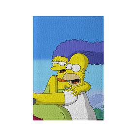 Обложка для паспорта матовая кожа с принтом Гомер и Мардж в Курске, натуральная матовая кожа | размер 19,3 х 13,7 см; прозрачные пластиковые крепления | Тематика изображения на принте: гомер