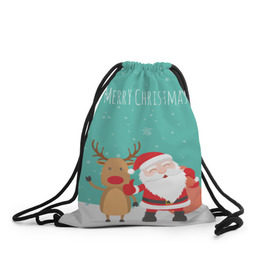 Рюкзак-мешок 3D с принтом Merry Christmas в Курске, 100% полиэстер | плотность ткани — 200 г/м2, размер — 35 х 45 см; лямки — толстые шнурки, застежка на шнуровке, без карманов и подкладки | merry christmas | дед мороз | новый год | рождество