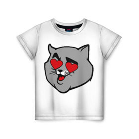 Детская футболка 3D с принтом Влюбленный кот в Курске, 100% гипоаллергенный полиэфир | прямой крой, круглый вырез горловины, длина до линии бедер, чуть спущенное плечо, ткань немного тянется | 14 февраля | валентин | кот | любовь | март