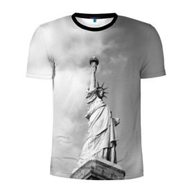 Мужская футболка 3D спортивная с принтом Статуя Свободы в Курске, 100% полиэстер с улучшенными характеристиками | приталенный силуэт, круглая горловина, широкие плечи, сужается к линии бедра | Тематика изображения на принте: америка | нью йорк | статуя свободы | сша | штаты