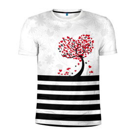 Мужская футболка 3D спортивная с принтом Сердца в Курске, 100% полиэстер с улучшенными характеристиками | приталенный силуэт, круглая горловина, широкие плечи, сужается к линии бедра | Тематика изображения на принте: весна | дерево | любовь | сердца | цветут | цветы
