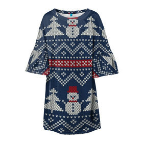 Детское платье 3D с принтом бабушкин свитер в Курске, 100% полиэстер | прямой силуэт, чуть расширенный к низу. Круглая горловина, на рукавах — воланы | 