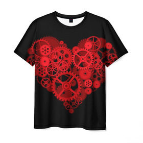 Мужская футболка 3D с принтом Механическое сердце в Курске, 100% полиэфир | прямой крой, круглый вырез горловины, длина до линии бедер | контраст | любовь | механическое | сердце | шестеренки