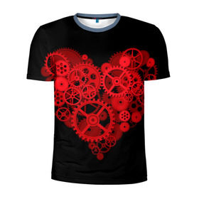 Мужская футболка 3D спортивная с принтом Механическое сердце в Курске, 100% полиэстер с улучшенными характеристиками | приталенный силуэт, круглая горловина, широкие плечи, сужается к линии бедра | контраст | любовь | механическое | сердце | шестеренки