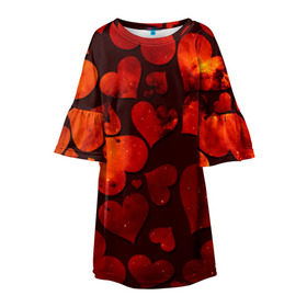 Детское платье 3D с принтом Космические сердечки в Курске, 100% полиэстер | прямой силуэт, чуть расширенный к низу. Круглая горловина, на рукавах — воланы | Тематика изображения на принте: 14 февраля | день влюбленных | сердце