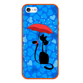 Чехол силиконовый для Телефон Apple iPhone 5/5S с принтом Под зонтом в Курске, Силикон | Область печати: задняя сторона чехла, без боковых панелей | дождь | кот | кошка | любовь | под зонтом | сердца