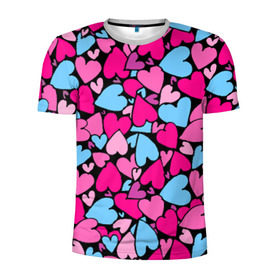 Мужская футболка 3D спортивная с принтом Сердца в Курске, 100% полиэстер с улучшенными характеристиками | приталенный силуэт, круглая горловина, широкие плечи, сужается к линии бедра | любовь | орнамент | сердца