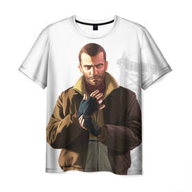 Мужская футболка 3D с принтом Нико в Курске, 100% полиэфир | прямой крой, круглый вырез горловины, длина до линии бедер | auto | grand | gta | theft | гта