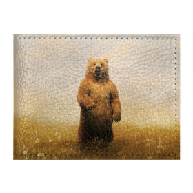 Обложка для студенческого билета с принтом Медведь в поле в Курске, натуральная кожа | Размер: 11*8 см; Печать на всей внешней стороне | bear | медведь | одуванчики | русский медведь в чистом русском поле мечта патриотаполе | сено