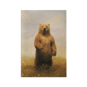 Обложка для паспорта матовая кожа с принтом Медведь в поле в Курске, натуральная матовая кожа | размер 19,3 х 13,7 см; прозрачные пластиковые крепления | bear | медведь | одуванчики | русский медведь в чистом русском поле мечта патриотаполе | сено