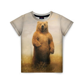Детская футболка 3D с принтом Медведь в поле в Курске, 100% гипоаллергенный полиэфир | прямой крой, круглый вырез горловины, длина до линии бедер, чуть спущенное плечо, ткань немного тянется | Тематика изображения на принте: bear | медведь | одуванчики | русский медведь в чистом русском поле мечта патриотаполе | сено
