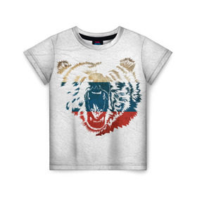 Детская футболка 3D с принтом Russian Bear в Курске, 100% гипоаллергенный полиэфир | прямой крой, круглый вырез горловины, длина до линии бедер, чуть спущенное плечо, ткань немного тянется | медведь | медведь с флагом россии одновременно. лучший выбор патриотаярусский | мишка | россия | флаг
