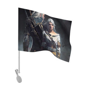 Флаг для автомобиля с принтом The Witcher 3 Wild Hunt в Курске, 100% полиэстер | Размер: 30*21 см | игра.ведьмак 3 | цири | цири и геральт геральт