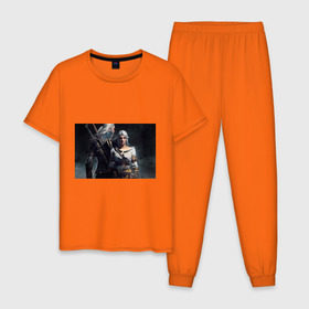 Мужская пижама хлопок с принтом The Witcher 3 Wild Hunt в Курске, 100% хлопок | брюки и футболка прямого кроя, без карманов, на брюках мягкая резинка на поясе и по низу штанин
 | игра.ведьмак 3 | цири | цири и геральт геральт